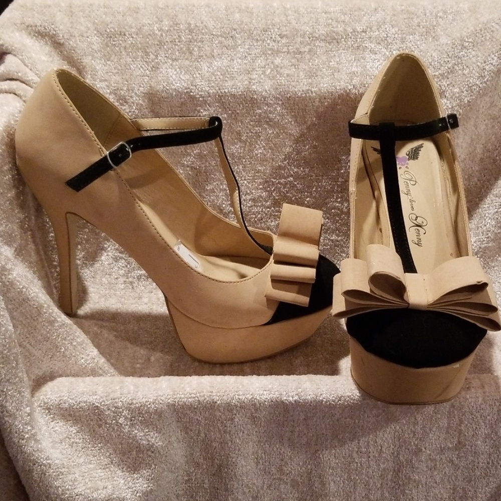 Two Toned T-Strap Pumps